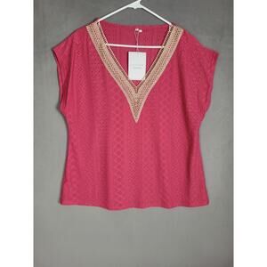 Etcyy New Womens Basic Top Trendy Eyelet Fabric Tank Top Lace V Neck XL